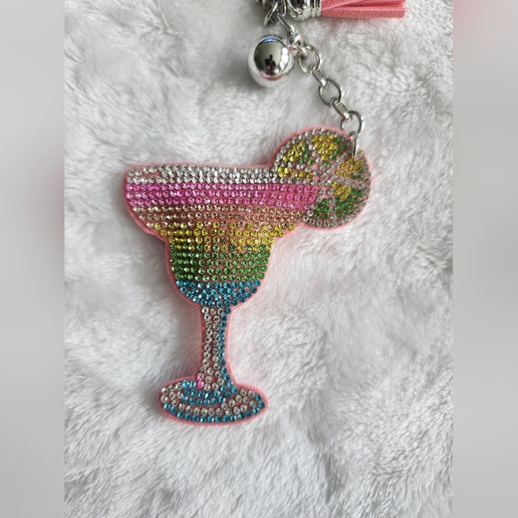 Colorful Rhinestone Cocktail Margarita Keychain with Pink Tassel Bag Charm - Picture 3 of 4